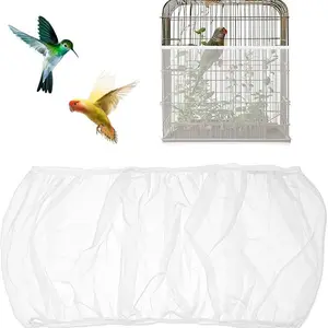 Universal Bird Cage Cover - Elastic Mesh Seed Catcher, Anti Mosquito & Plumage Net for Budgie Cockatiel Parakeet Parrot