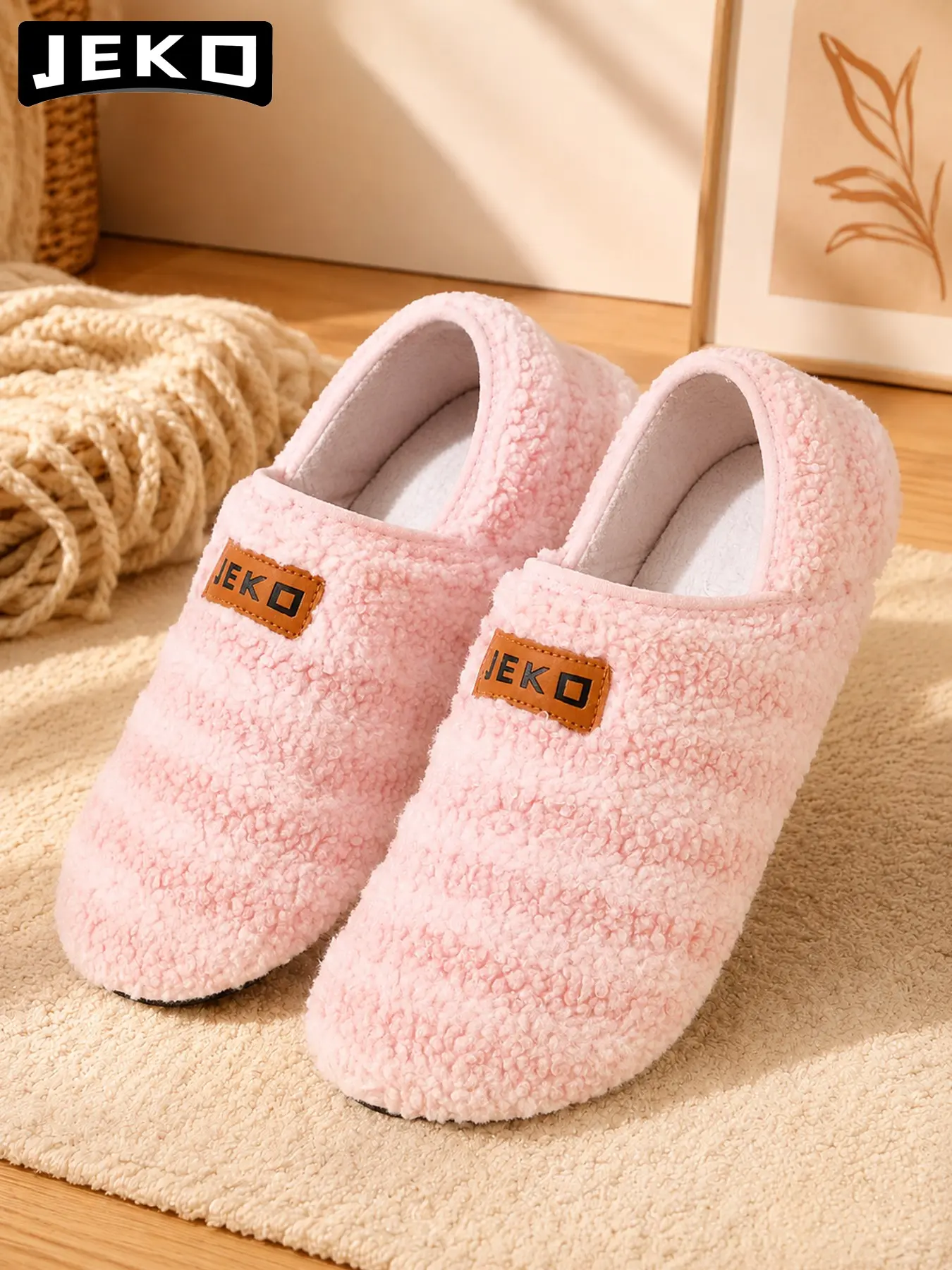 JEKO Women’s Athletic Slides - Thick Warm Sock Shoes | Soft Closed-Heel Home Slippers Slip-On | Non-Slip Winter Indoor Shoes for Casual & Yoga