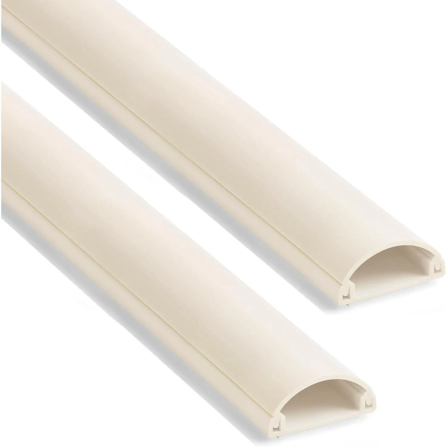 Synthetic Wall Cord Hider Set of 3, Self-Adhesive D-Shaped Wire Concealment for Wall-Mounted TV (1-2 Cords), Curved Profile Living Room Raceway, 1in W x 0.4in H, Hard Floors
