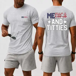 Men's Pure Merica And TittiesCotton Short-Sleeve T-Shirt (Merica And Titties/Multi-Color Options) — A Casual Wardrobe Essential Featuring A Cool Graphic Design And A Classic Crew-Neck Cut; Suitable For All Seasons.