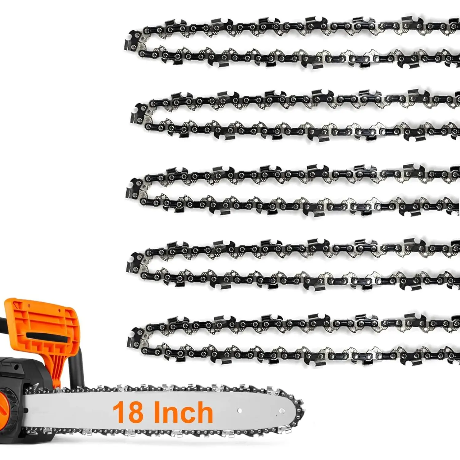 5Pack 18 Inch  Chain 62 Drive Links 3/8" LP Pitch .050" Gauge Fits Poulan Pro 18 Inch  Chain, Oregon, Echo, EGO AC1800, , McCulloch, , Kobalt and