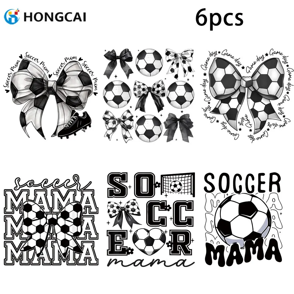 6 Sheets Football Mom DTF Heat Transfer Stickers, Iron-On Soccer Bow Tie Designs, Ideal for T-Shirts, Hoodies, Pouches, DIY Crafts
