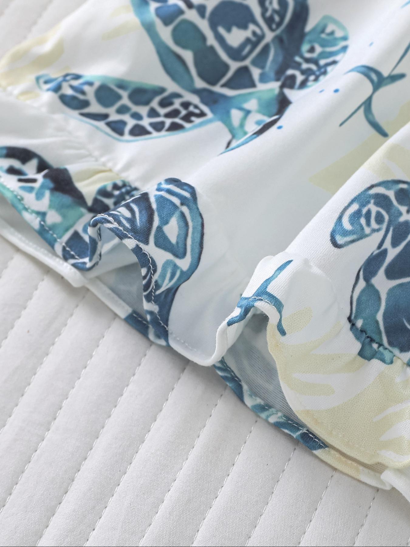 Kids Cartoon Star Turtle Print Pajama Two-piece Set, Cute Comfy Short Sleeve Lapel Neck Pj Set, Kids Sleepwear for All Seasons, Sleepwear Pajamas