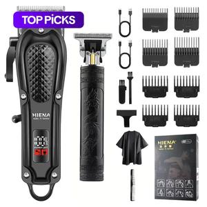 electric hair clipper set, 1 set cordless usb rechargeable clipper interface digital display carving scissors, barber clippers, barber kit, haircutting kit, black, barber haircut kit, cordless beard trimmer, cordless trimmers