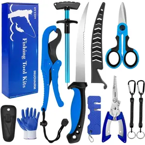 Father's Day Fishing Gifts for Men |     9 PCS Fishing Tool Kit with Fillet Knife, Pliers, Fish Lip Gripper |     Essential Fishing Accessories Set