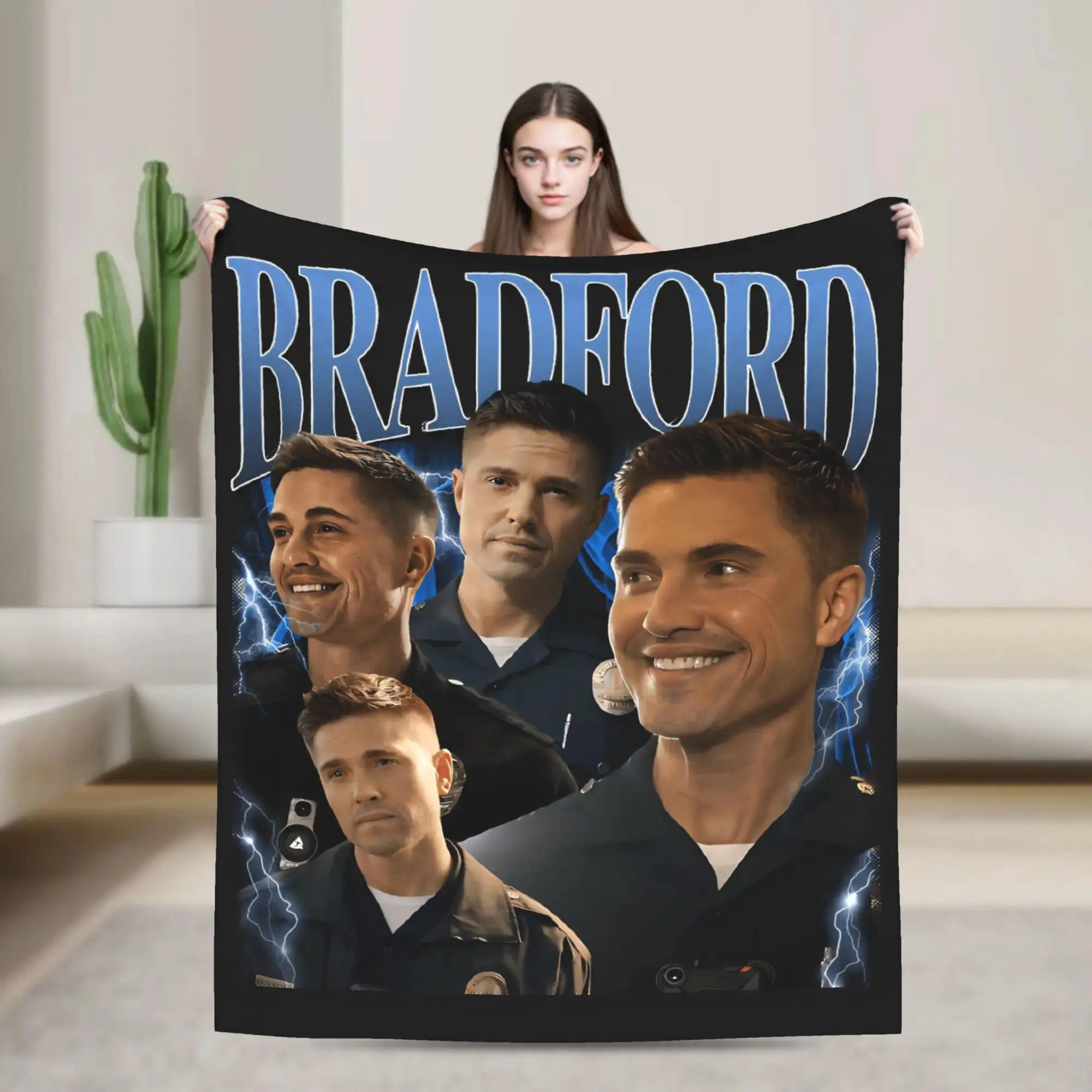 The Rookie Tim Bradford Fan Favorite Flannel Throw Blanket, Soft Cozy Thermal Bed Cover for Sofa RV Trips Bedroom Lounge Camping, Warm Decorative Gift for TV Show Fans