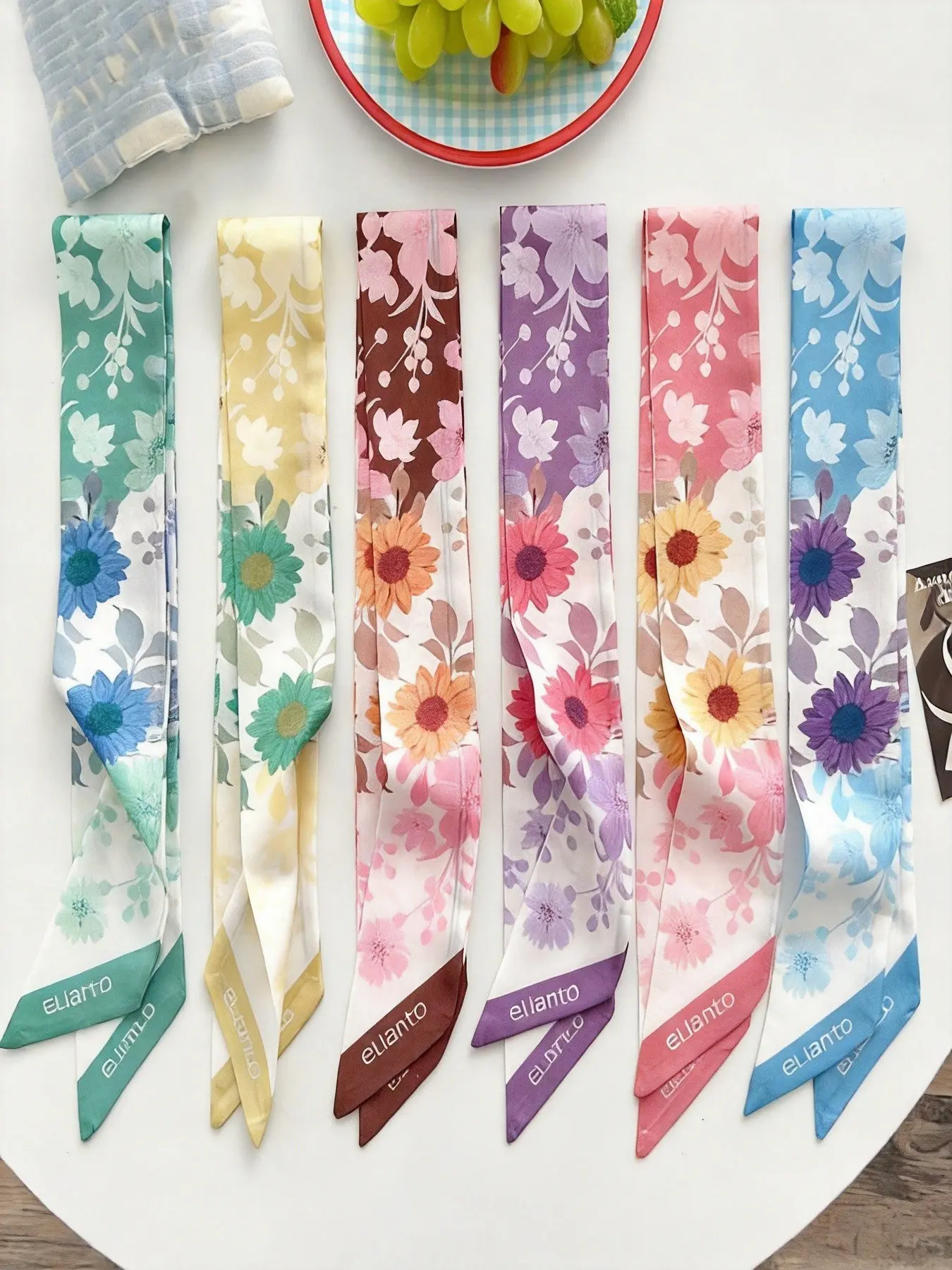 6-Piece Set Colorful Cartoon Sunflower Women's Decorative Neck Scarf, Long Ribbon Hair Tie, Accessories for Bags, Multifunctional Fashion Accessories