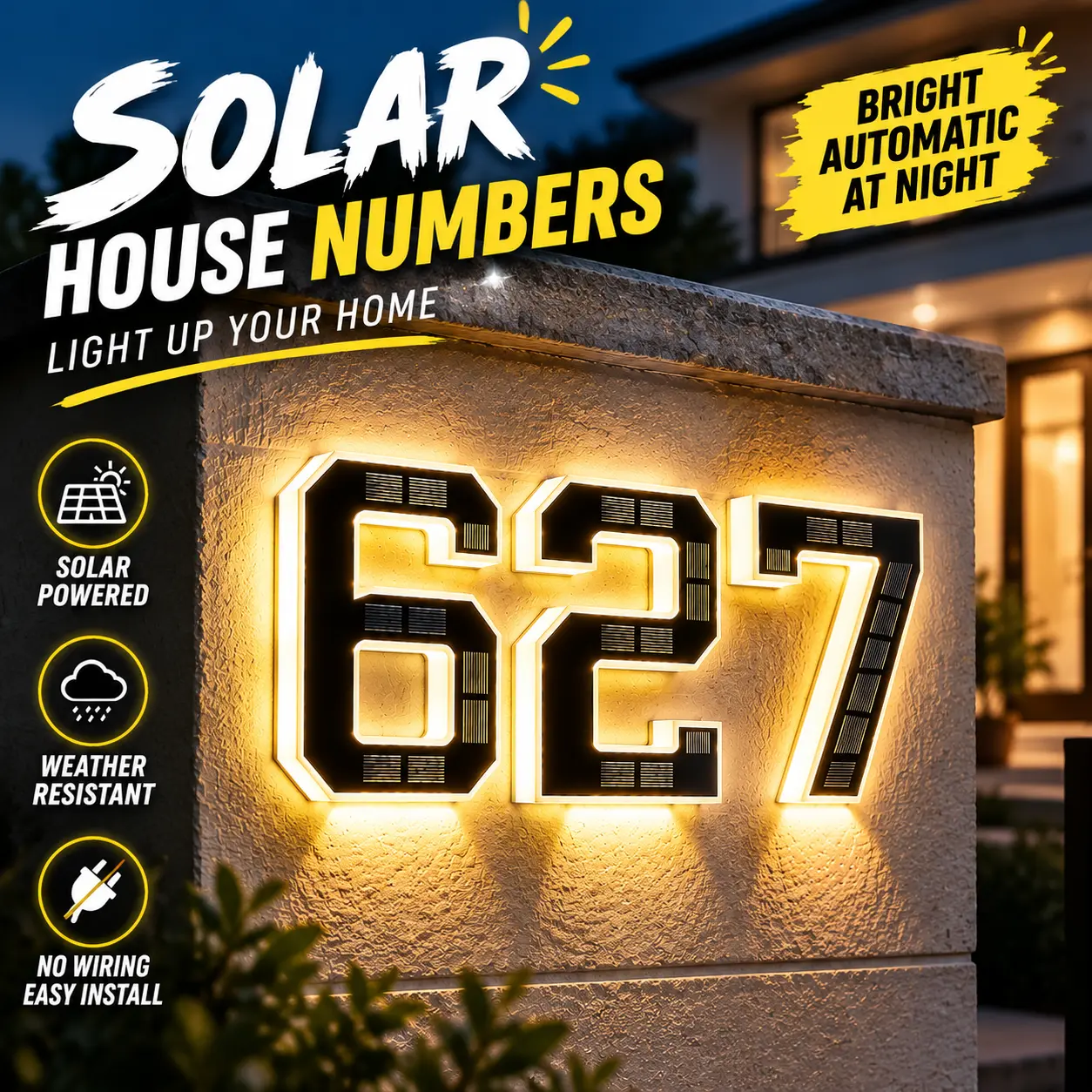 9 Inch Solar Lighted House Numbers for Outside, Light Up Waterproof LED Address Numbers Signs for Houses, Large Personalized Illuminated Exterior Modern House Numbers Light (0-Black, 9IN),summervibes
