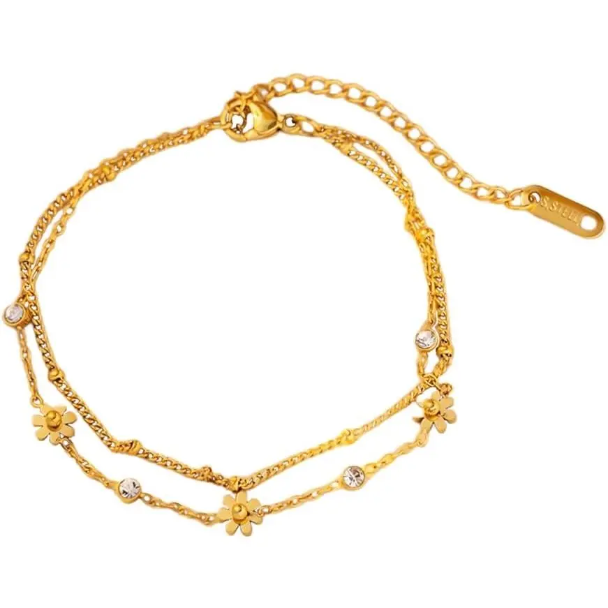 Women's Adjustable Beaded Bracelet - Daisy and Sunflower Design Wrist Accessory, Thoughtful Everyday Gift, Sunflower Bead Bracelets & Bangles, Jewelry For Women, Stainless Steel, All Seasons