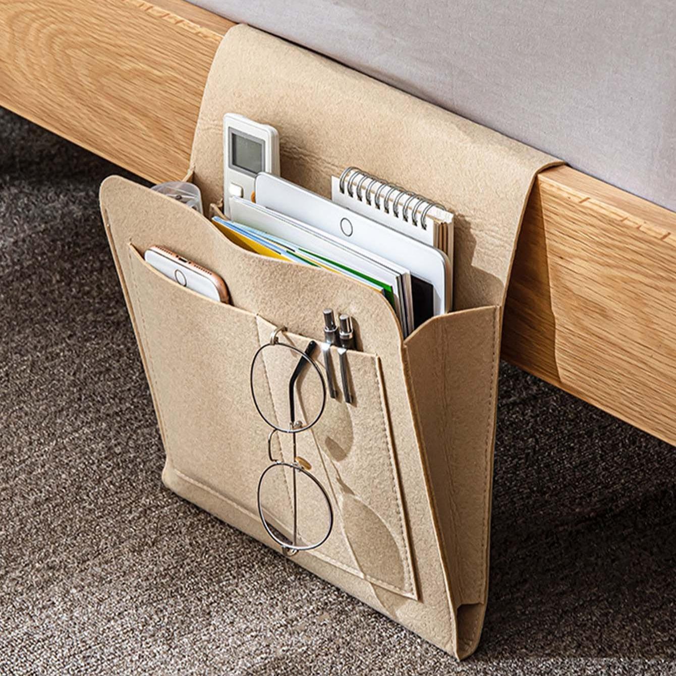 Felt Bedside Hanging Storage Bag, Hangable Storage 1 Count Mobile Phone Remote Control Tissue Storage Bag, Bedside Book Storage Hanging Bag, Home Organizer for Bedroom