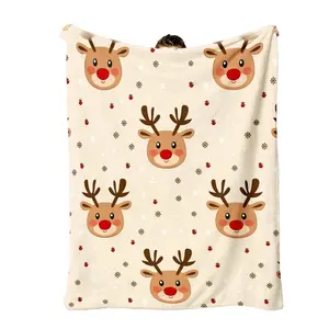 1Pc A Flannel Blanket Featuring Reindeer, Snowflakes, And Red Berries In Various Colors, Suitable For Couches, Beds, And Sofas. This All-Season Home Decor Item Is A Cozy Throw Perfect For Napping, With A Playful Animal Design And Soft Texture