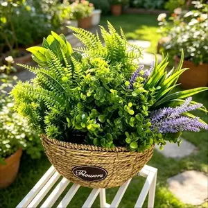 DIY Balcony Flower Pots, UV-Resistant Artificial Plants Set, 12-Piece Kit, Lavender, Ferns, Eucalyptus, Boxwood, Window Boxes, Hanging Baskets, Garden Decor