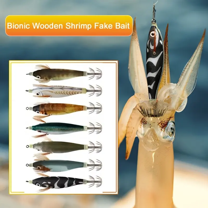 2 Pcs Artificial Fishing Lures, Luminous Squid Jigs, Fake Octopuses, Wooden Shrimp, Hard Cuttlefish Baits, Sea Fishing Gear