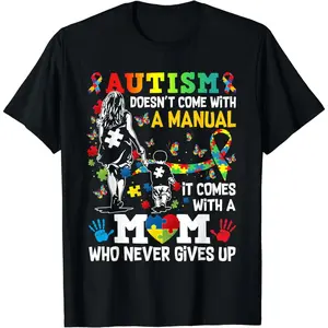 Women's Soft Cotton Aesthetic Graphic Sports Top - Autism Mom Awareness Design (No Manual Included)