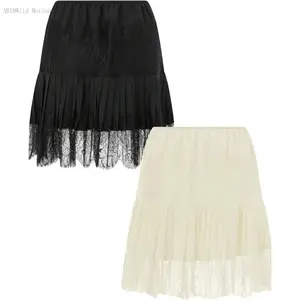 Women's Y2k Vintage Skirts Lace Slip Skirt Pleated Ruffle Floral Lace Tiered Short Mini UnderskirtAB19Wild Motion