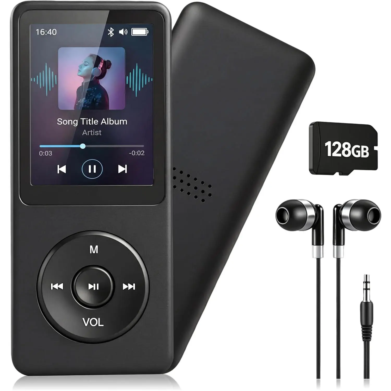 128GB MP3 Player with Bluetooth 5.3, Earphones Included, Portable Music Player