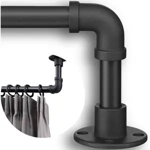 Industrial Pipe Curtain Rods - Matte Black Heavy Duty Blackout Curtain Rod Set for Room Divider - Outdoor Rustic Wrap Around Curtain Rods 28-38"