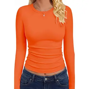 Long Sleeve Shirts for Women Basic Crop Tops Teens Crew Neck Tight Underscrub Clothes Workout Fall Trendy 2026Gift