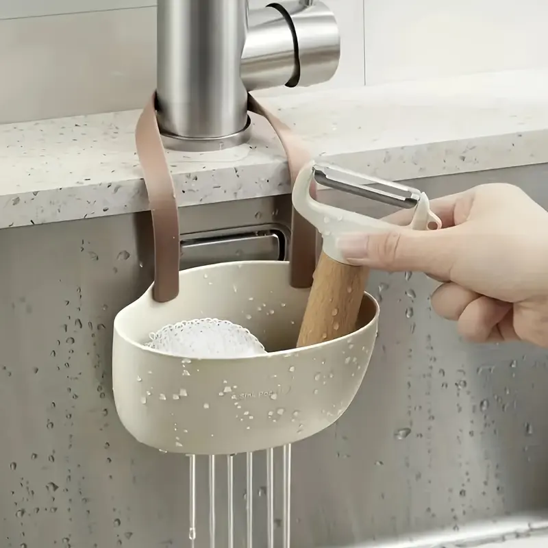 Sink Drain Basket Hanging Bag Kitchen Single and Double Layer Sink Non Perforated Hanging Basket Dishwashing Sponge Faucet Storage Rack