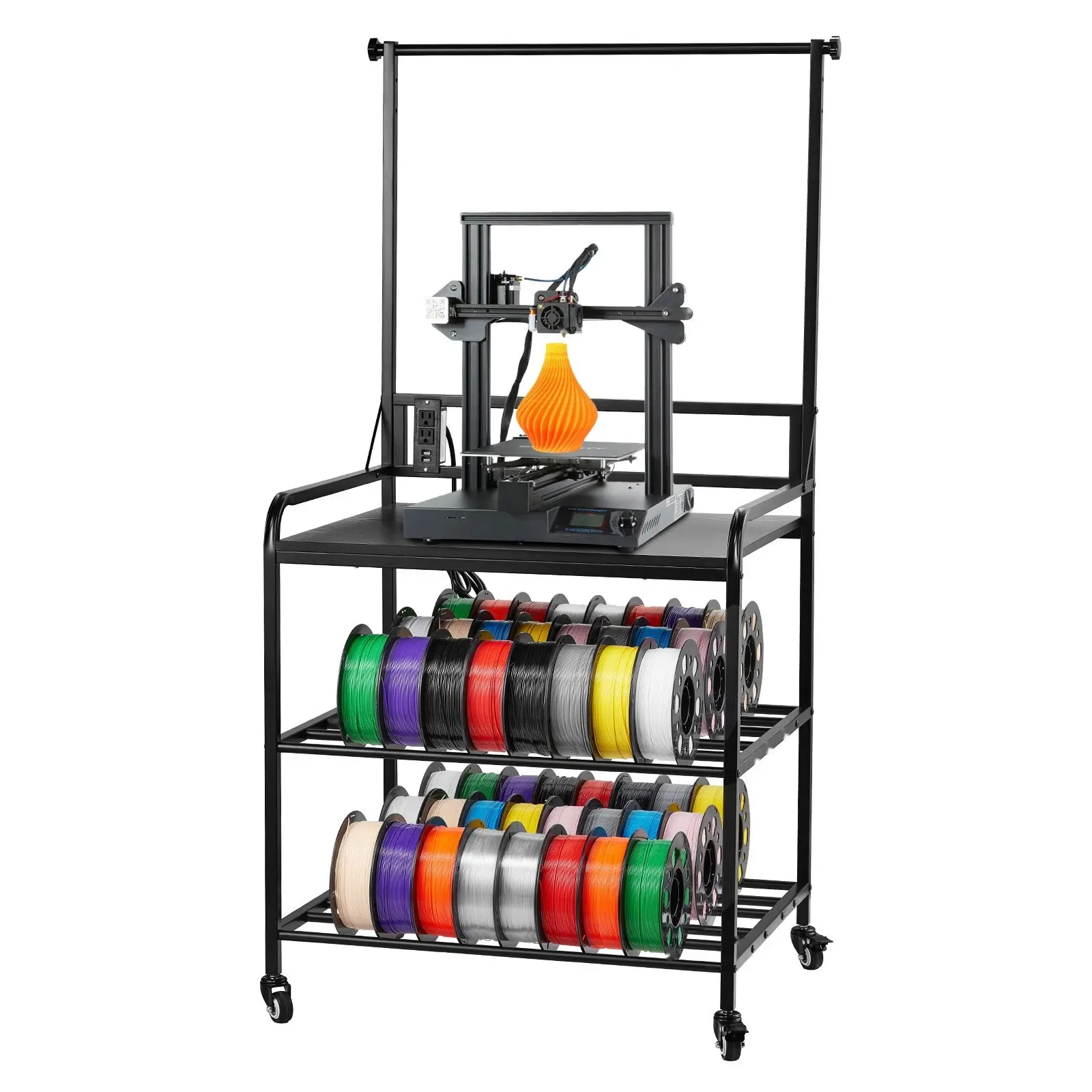 3D Printer Filament Storage Rack Organiser - 3-Tier Steel Shelf, Desktop Filament Reel Storage, Open-Frame, Space-Saving, Easy Access, Durable Cable Management Home Organizer
