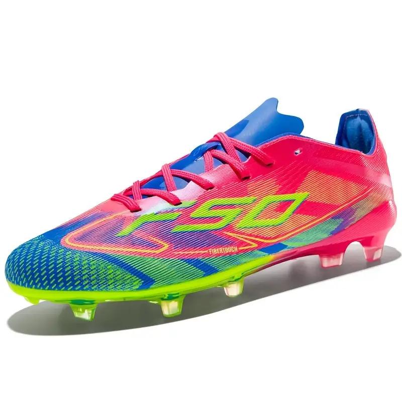 LISM Men's Training Cleats - Turquoise/Pink/Neon Green/Blue AG Studs, Lightweight TPU & Rubber Traction, All-Ground Grip for /Outdoor Soccer, Multi-Surface Turf/Grass, Comfortable Lace-Up Cleat for Professional &