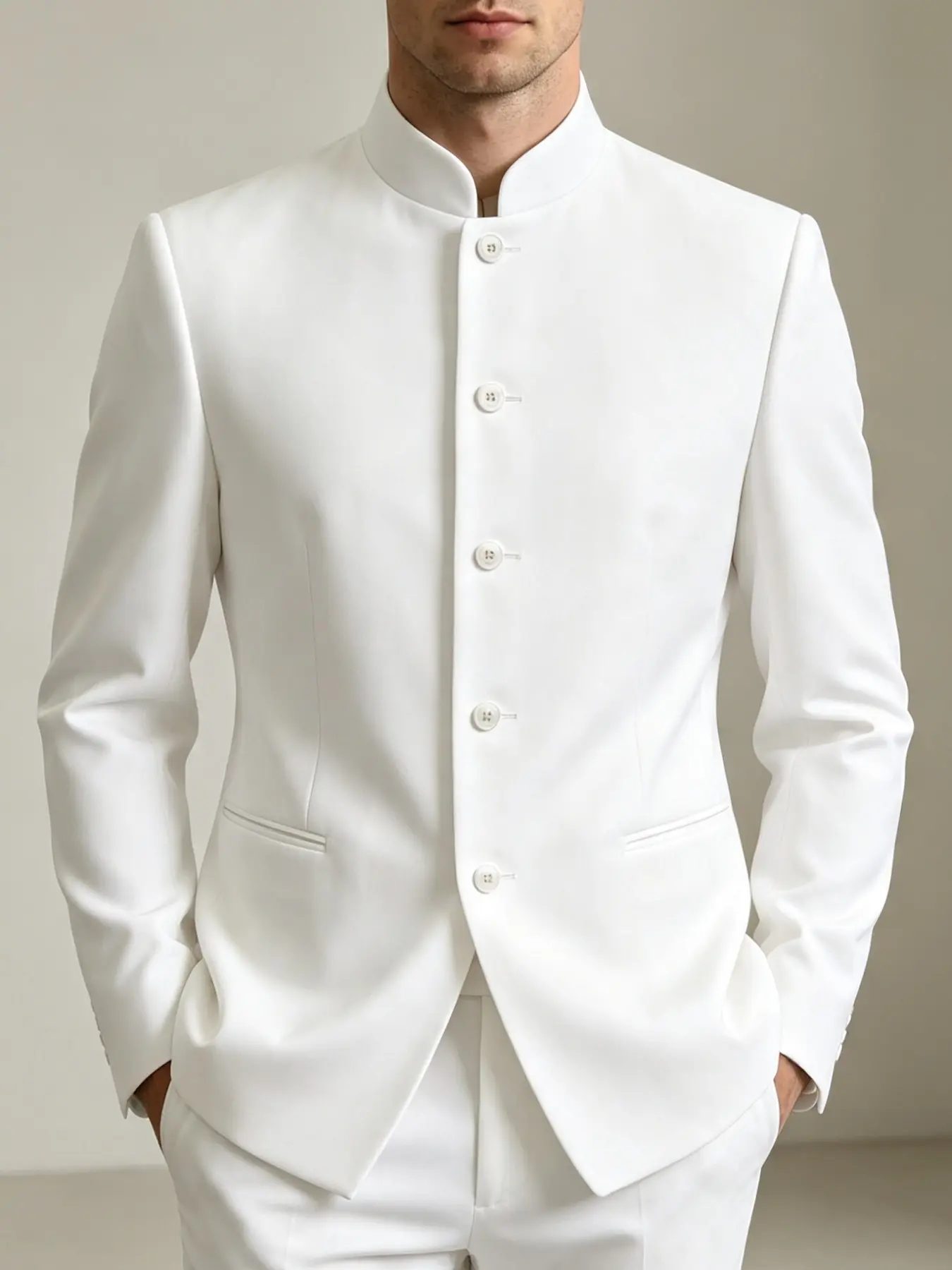 Ainwear Plus Size Men's Solid Mandarin Stand Collar Blazer Jacket, Single Breasted Chinese Style Formal Suit for Weddings and Daily Wear