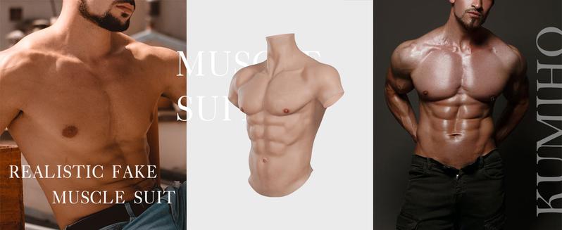 Silicone Muscle Suit for Men - Realistic Chest Plate KUMIHO Fake Abs Oil-Free Muscle HoodieStretchable Coy & splaHalloween Costume Skin-Friendly Fits Transgender & Daily Wear Formal & Matching Tops