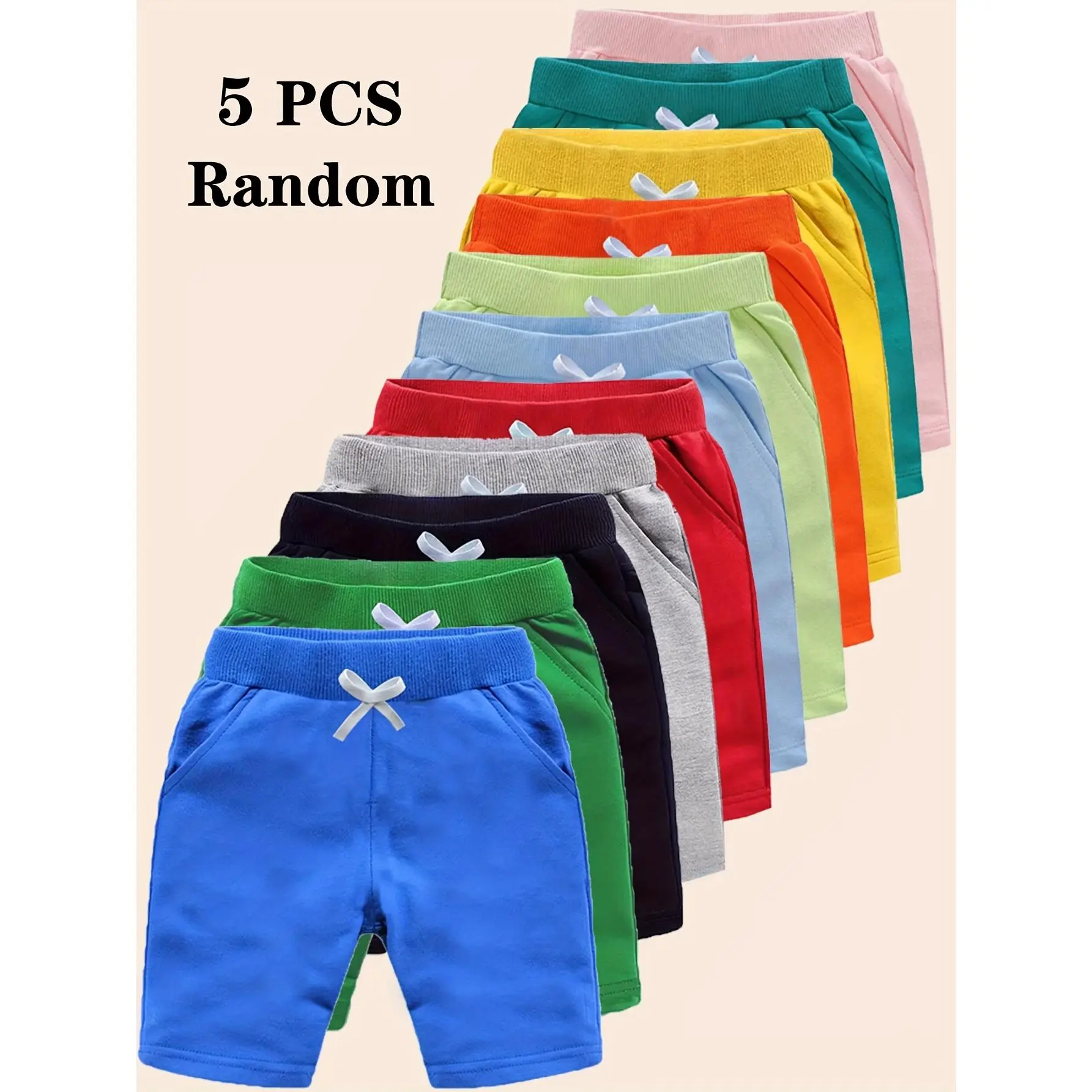 Random 5Pcss Summer Short Shorts for Teenagers, / Casual Solid Color Shorts, Loose Shorts, Elastic Waistband And Bow Design, Teen Clothing, Perfect for Outdoor Random 5Pcss