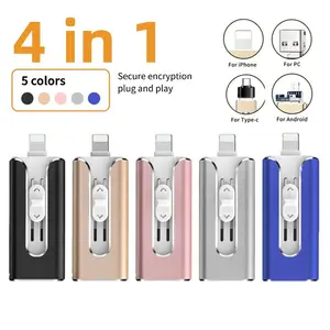 4 in 1 OTG Flash Drive for iPhone, iPad & Type-C & Android Phones & Computer, USB 3.0 High Speed Memory Stick 64GB 128GB 256GB 512GB 1TB Photo Stick Pen Drive Thumb Drive with Backup Function