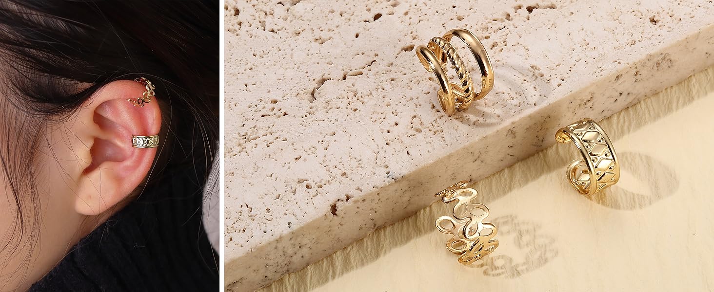 BESTEEL 66 Pcs Ear Cuff Earrings for Women Non Piercing, Hypoallergenic Fake Earringspearl, Silver Clip on Cartilage Earrings for Sensitive Ears, Gold Ear Wrap for Helix Cartilage magnetic earrings