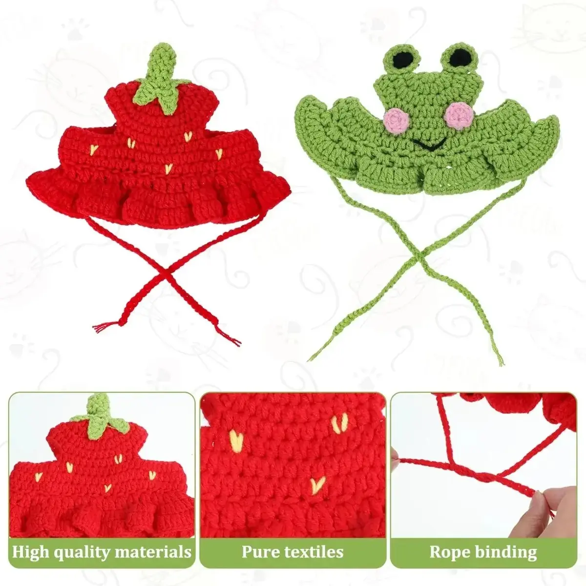 4PCS Cute & Functional Knitted Fabric Pet Frog Hats Set - Adjustable Strap Handmade Fashion Accessories for Small Cats & Dogs, Holiday Outfits, Parties & Special Moments, Birthdays, Photo Shoots, Cute And Functional, Clothes, Extra Warmth, Skin-Friendly K