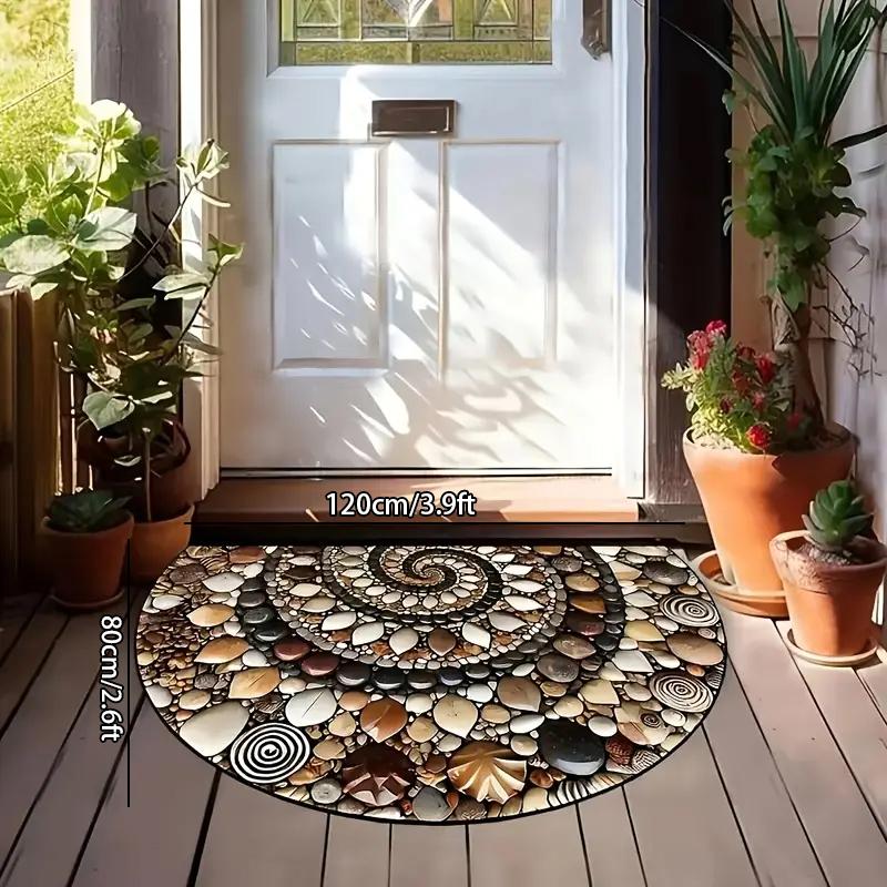 Colorful Pebble Print Welcome Mat, Soft Washable Half Round Indoor Outdoor Door Mat, Perfect for Home Entryway Decoration, Home Decorative Rug