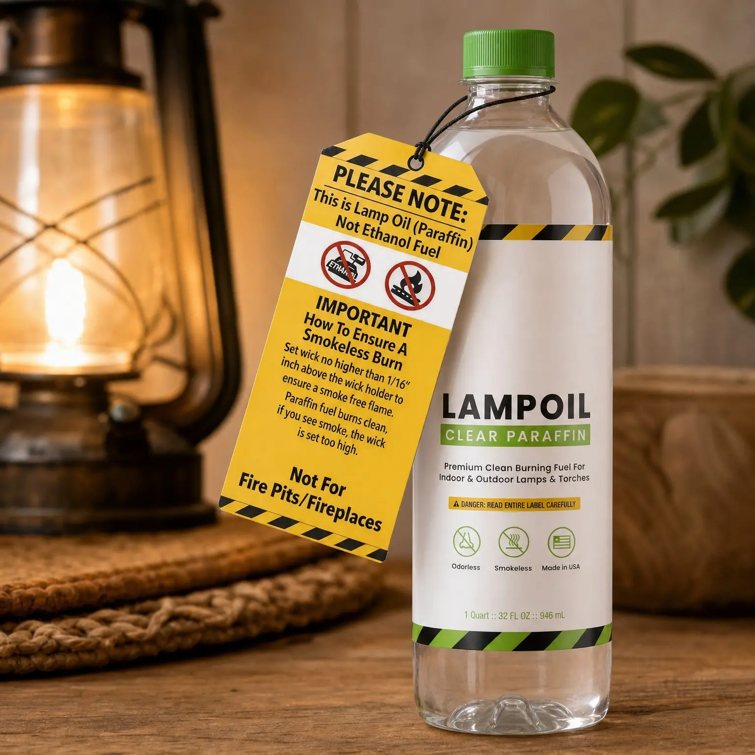 Paraffin Lamp Oil (32 oz) for Indoor & Outdoor Wick Oil Lamps & Lanterns, Clean Burning, Low Smoke – Not Bioethanol / Not for Fire Pits or FireplacesGift