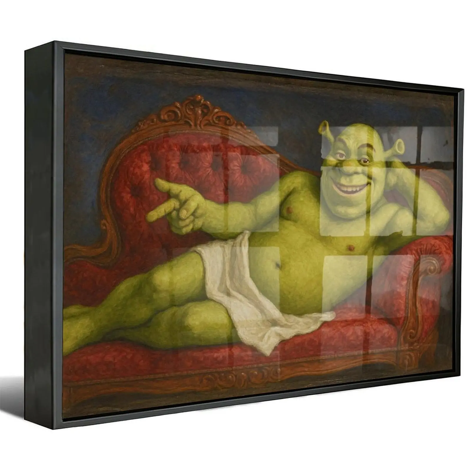 Renaissance Shrek Canvas Print: Funny Meme Bathroom Wall Art,Playful oil painting poster, abstract fantasy wall decor,Novelty gift.