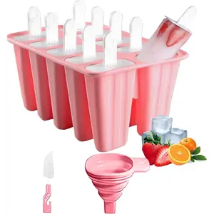 [Summer Essentials]Silicone Popsicle Molds 10 Pcs Ice Pop Maker Molds with 10 Reusable Sticks, Cleaning Brush and Funnel - Homemade Easy-Release Reusable Popsicle Moulds Shapes (Pink)gift