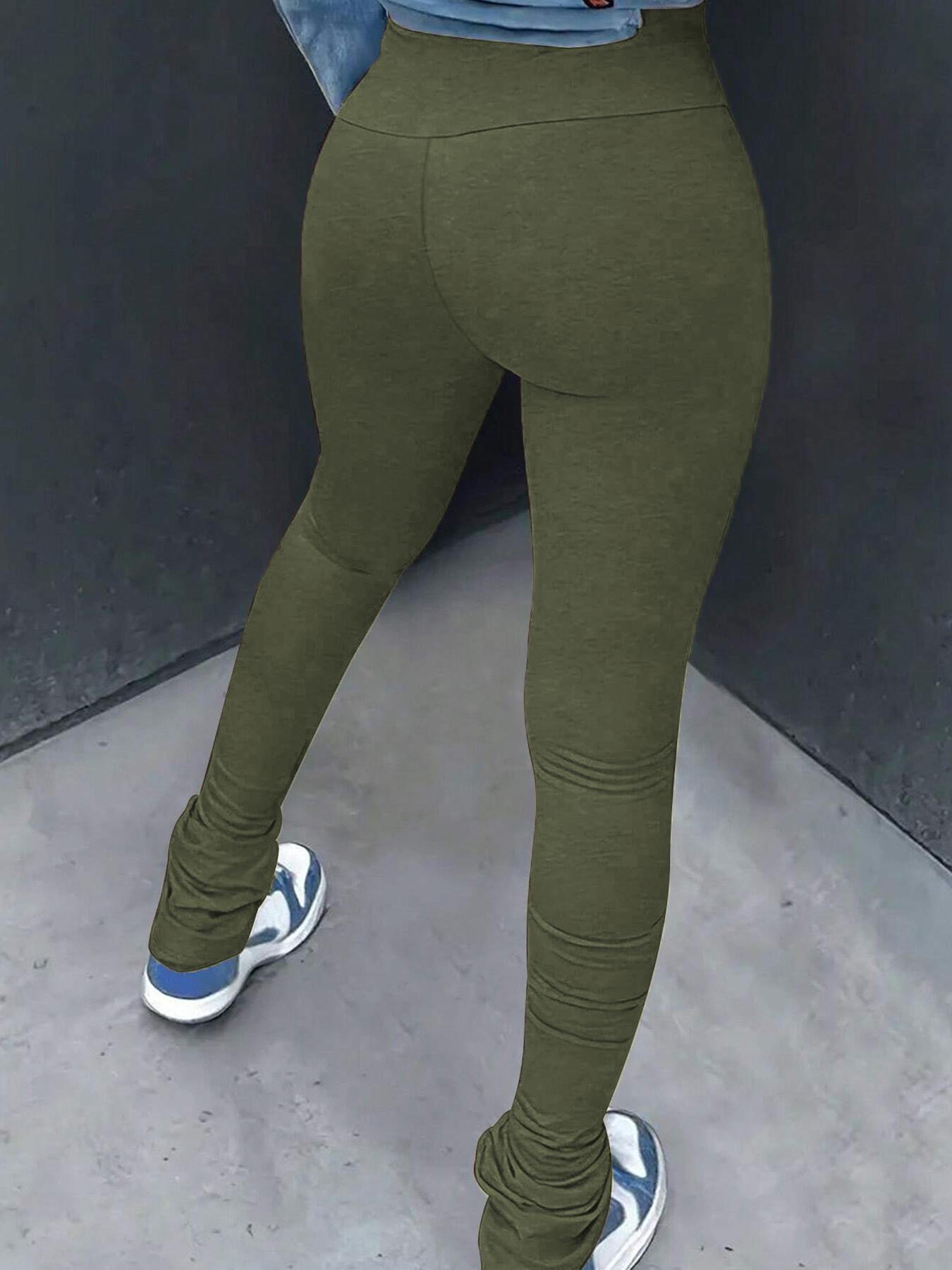 Women's Solid Ruched High Waist Skinny Pants, Casual Street Comfy Stack Trousers for Everyday Wear, Pants for Women, Ladies Bottoms for All Seasons