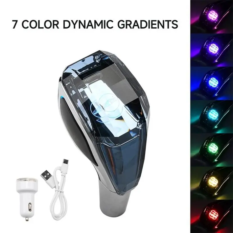 LED Crystal Gear Shift Lever, Multi-Color Illuminated Shifter Handle, Automatic Car Interior Upgrade Accessory, Universal Fit