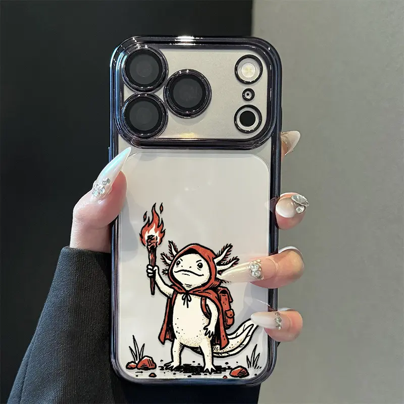 Red Axolotl Case for iPhone 17 Pro Max, 16 Pro Max, 15 Plus, 14, 13, 12, 11, and X – Premium Fashion Design, Anti-Slip, Shockproof, Lens Protection, Electroplated Edges, Shock Absorption, Stain-Resistant