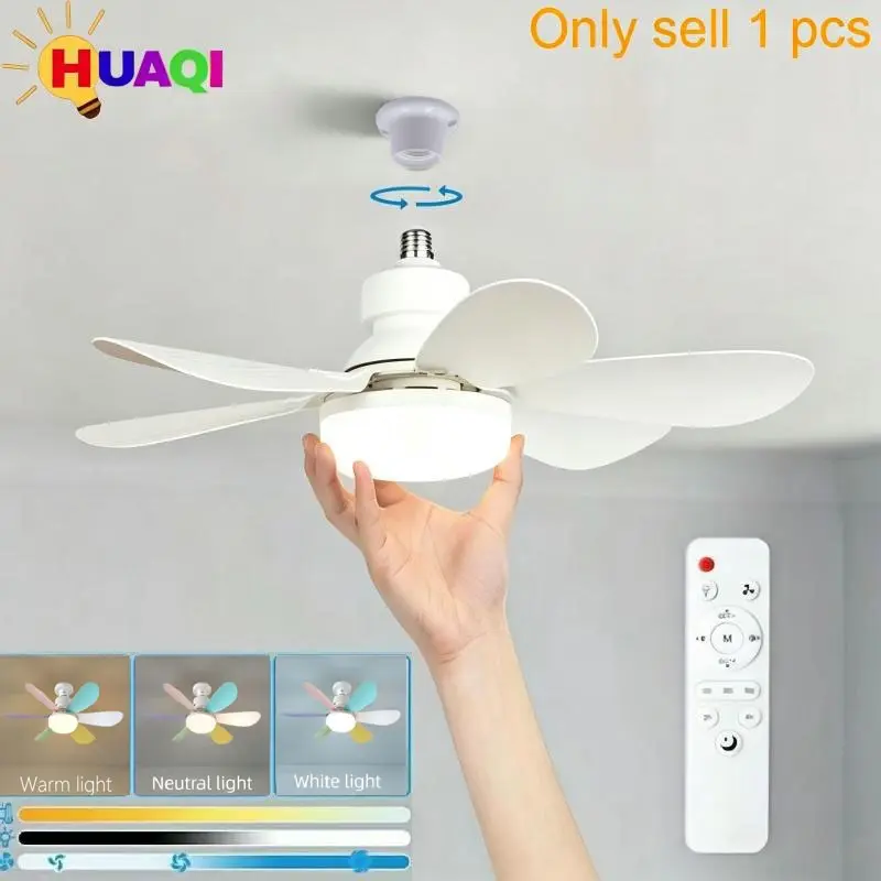 E27 Screw Base LED Ceiling Fan Light, Modern Minimalist Style, Home Electric Fan Lamp, Living Room Dining Bedroom Quiet Fan Light