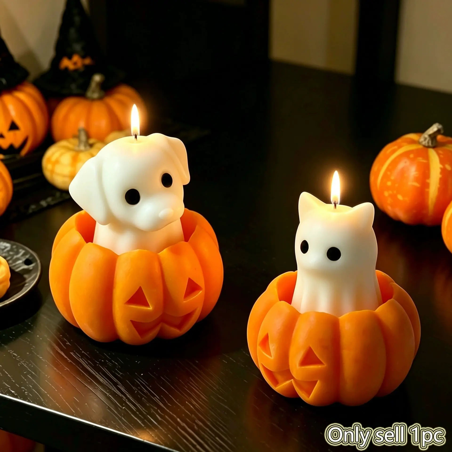 1pc Halloween Ghost Puppy Candle, Practical Small Gift, Creative Atmosphere Pumpkin Ghost Puppy Scented Candle, Decorative Candle, Perfect Handmade Gift