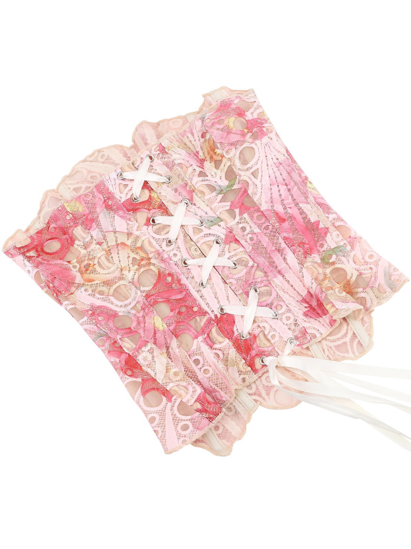 TikTok Viral Pink Mermaid Core Corset, Scalloped Edge Lace Eyelet Hollow Out Boned Bustier Underwear for Bachelorette Music Festival Women