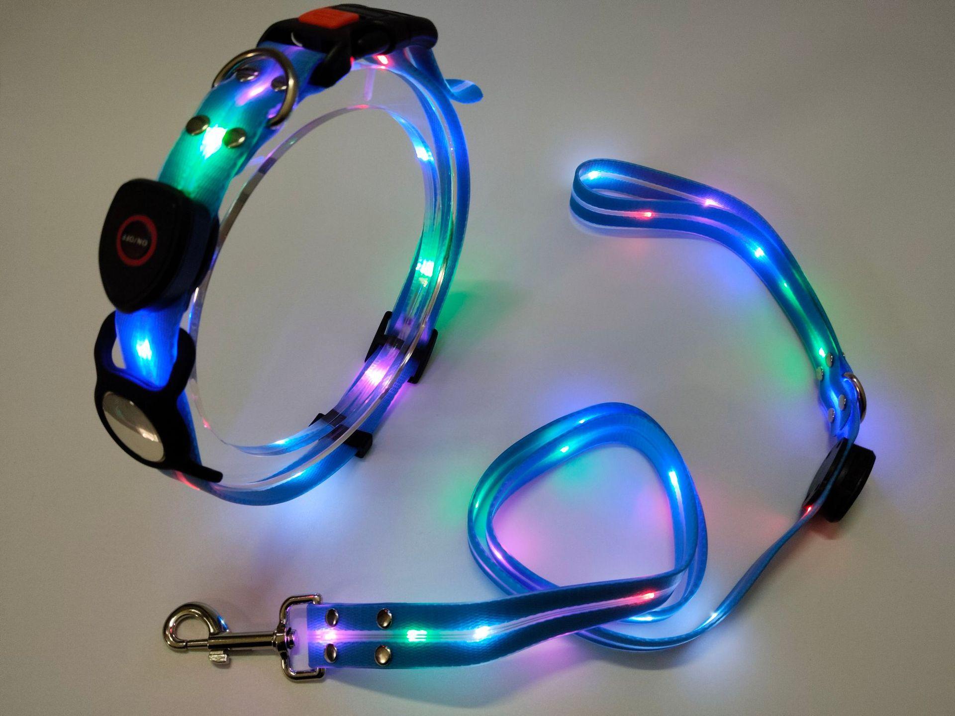 【Pet Essential】USB rechargeable luminous leather belt LED flashing collar with adjustable brightness, extremely cool. christmas  collar ball toy duney  leash Adjustable LED iyoshop  dog harness