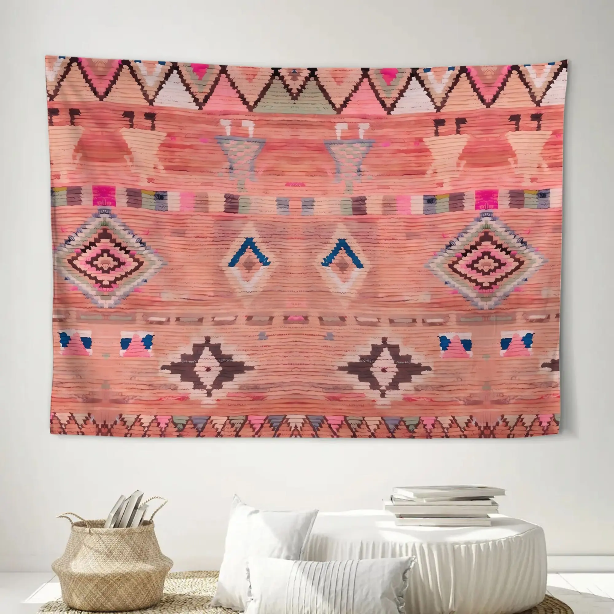 1pc Moroccan Berber Rug Tapestry Wall Hanging - Horizontal Berber Design with Traditional Moroccan Patterns, Horizontal / Decor Suitable for Living Room, Bedroom, Entryway - Modern Home Accent for Moroccan Decor