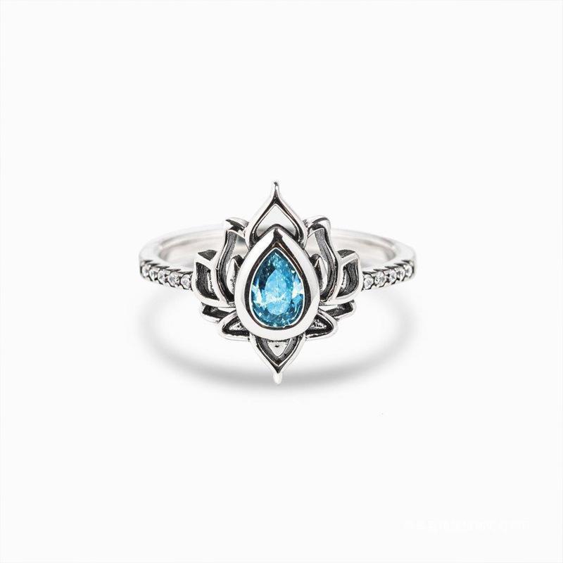 Trending Vintage Flame Lotus Ring with Zircon Stone for Women - Diamond-Inlaid Water Drop Flower Design Jewelry