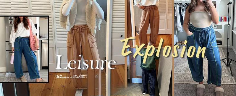 New2025Womens Baggy Barrel Pants Wide Leg Lounge Drawstring Sweatpants with Pockets(Gift)11