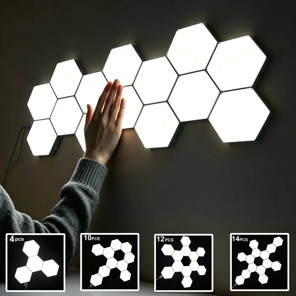 Hexagon LED Wall Lights Modular Touch Control Night Light Dimmable Splicing Lamp for Game Room Bedroom Home Decor Christmas Birthday Holiday Decoration Lights