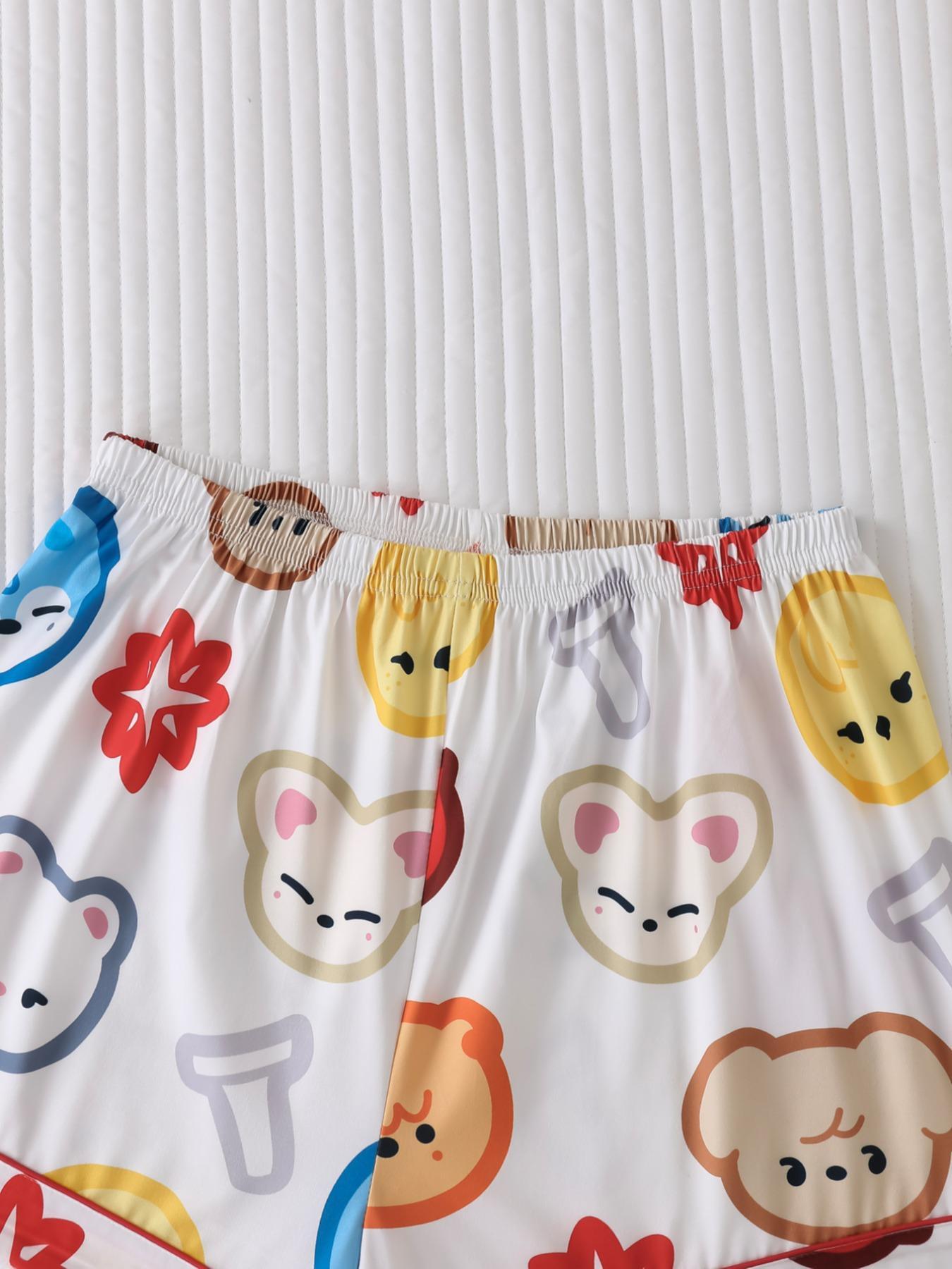 Women's Cartoon Print Short Sleeve Top & Shorts Pyjama, Casual Comfy Top & Shorts Pj Set, Ladies Sleepwear for All Seasons, Loungewear, Pajamas