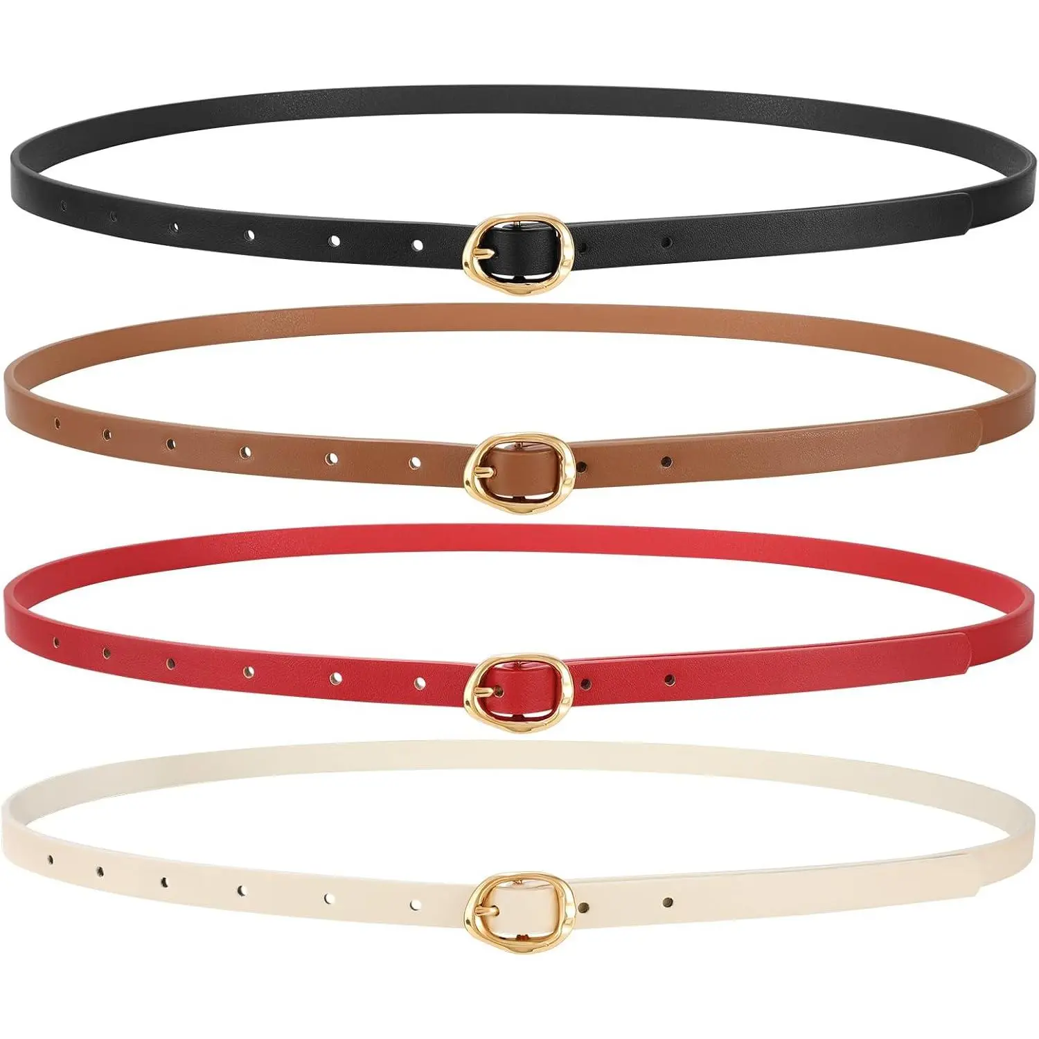 4 Pack Women Skinny Leather Belts for Jeans Thin Belt for Dresses Ladies  Belt with  Buckle