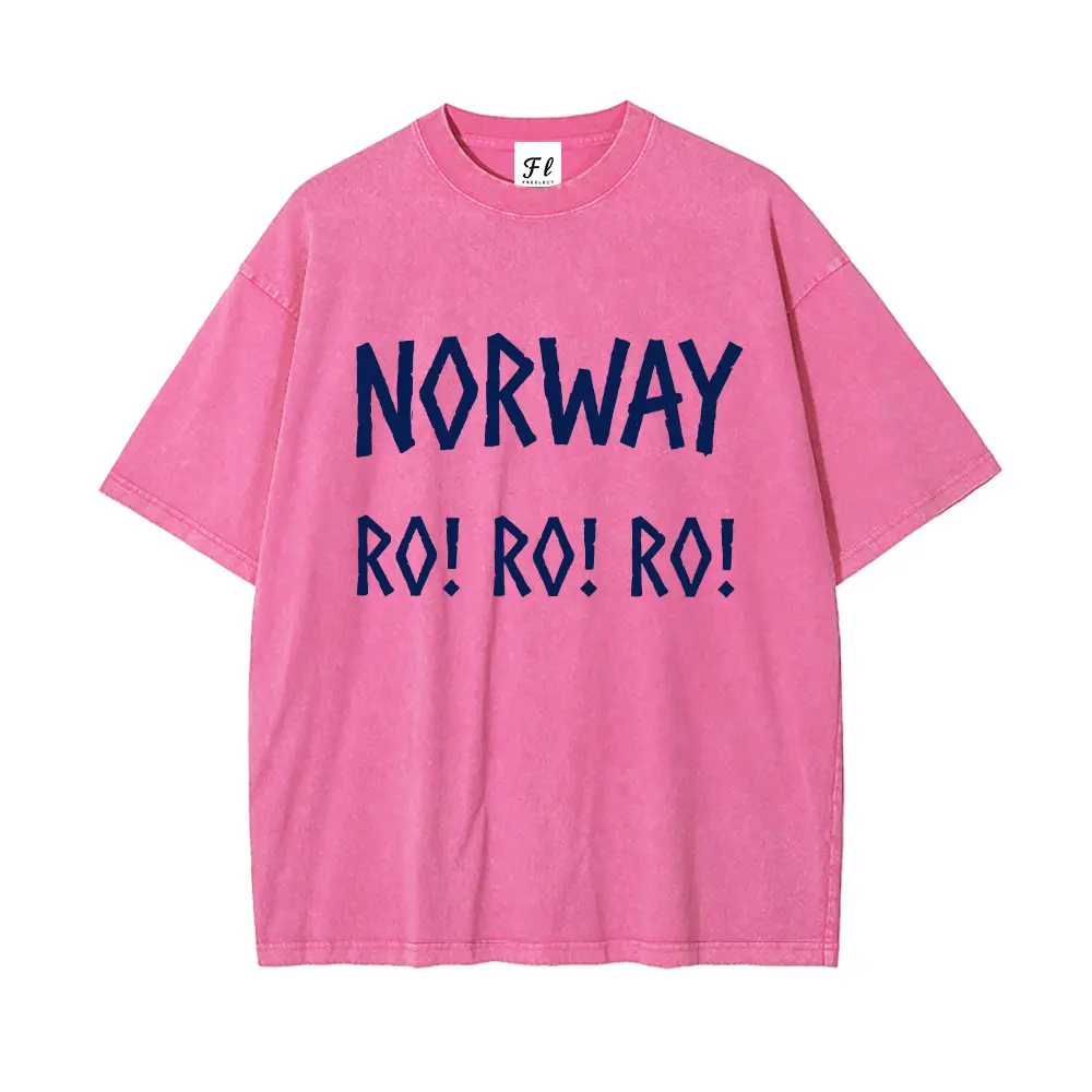 Washed "NORWAY RO! RO! RO!" T-Shirt — Unisex loose-fit, casual short-sleeve streetwear top