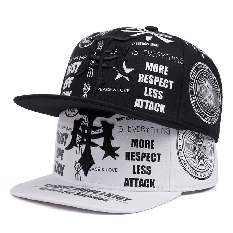 Streetwear Hip Hop Flat Bill Peaked Cap, Stylish Embroidered Printed Baseball Hat, Adjustable Unisex Headpiece, Cool Fashion Gear for Youth Hip‑Hop Performance Urban Street Casual Looks